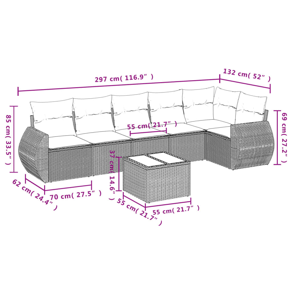 Set canapele de grădină, 7 piese, cu perne, bej, poliratan GartenMobel Dekor