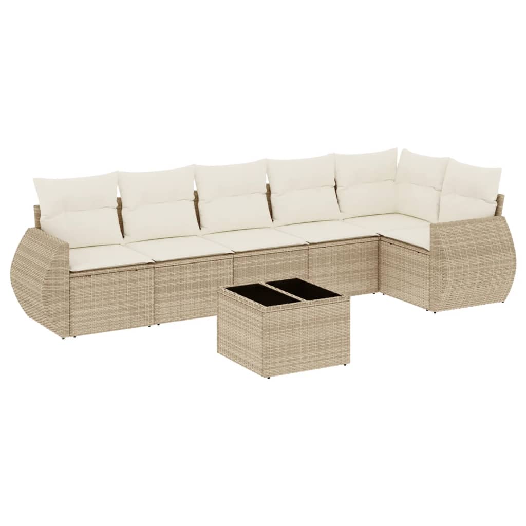 Set canapele de grădină, 7 piese, cu perne, bej, poliratan GartenMobel Dekor
