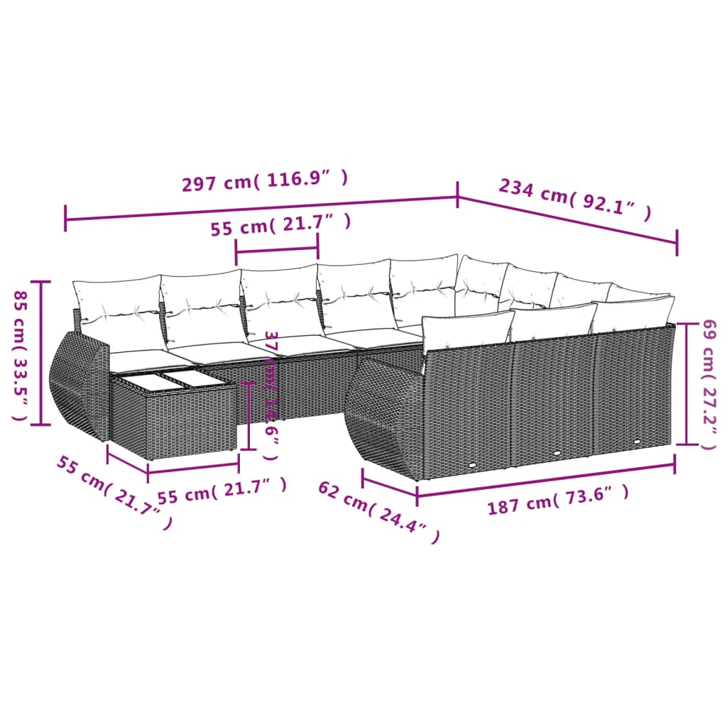 Set canapele de grădină cu perne, 11 piese, bej, poliratan GartenMobel Dekor