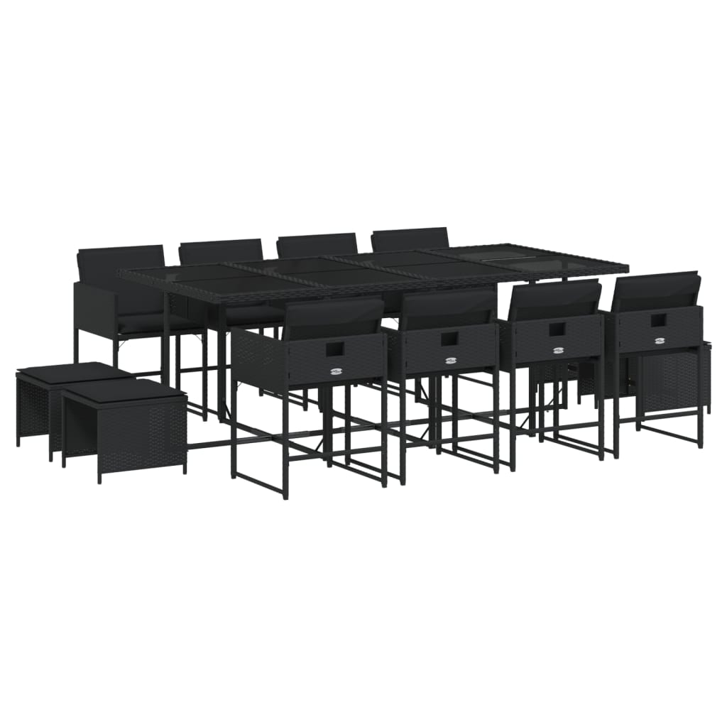 Set mobilier de grădină cu perne, 13 piese, negru, poliratan GartenMobel Dekor