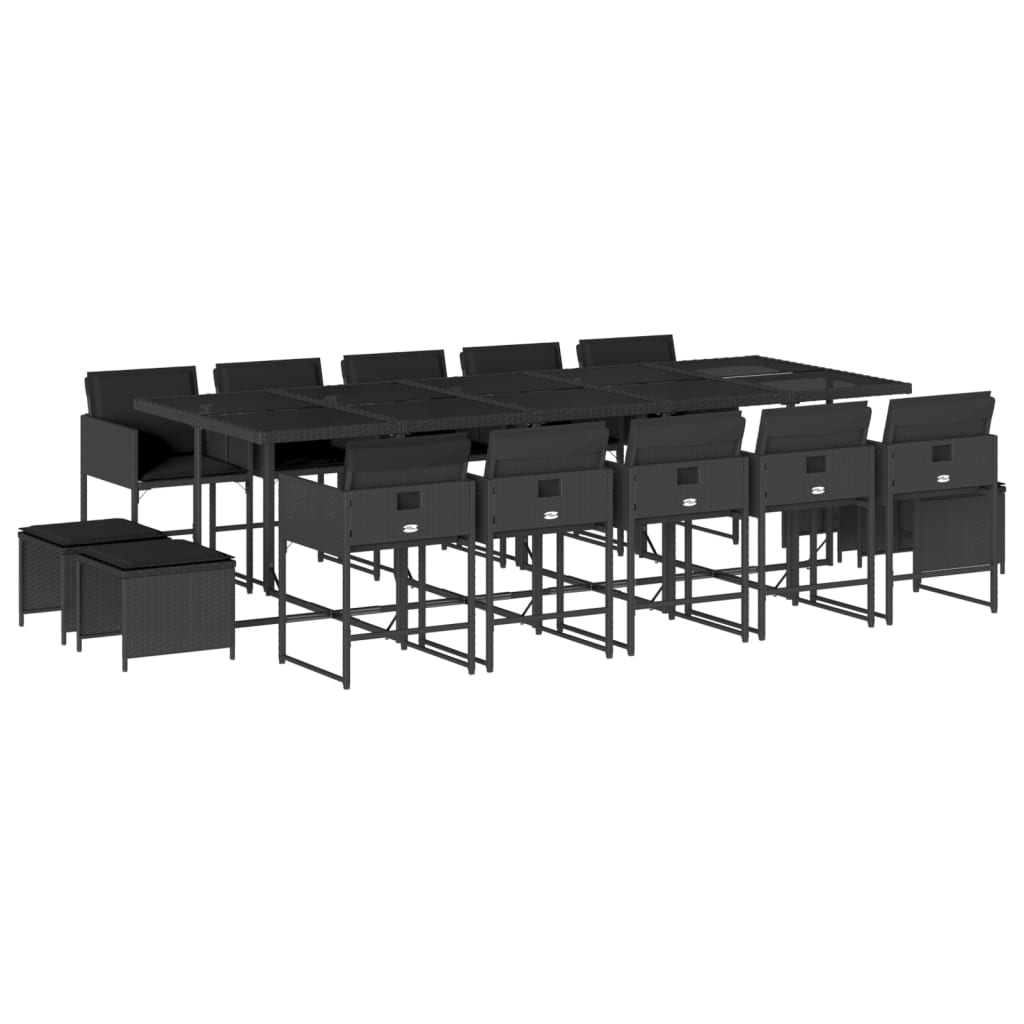 Set mobilier de grădină cu perne, 15 piese, negru, poliratan GartenMobel Dekor