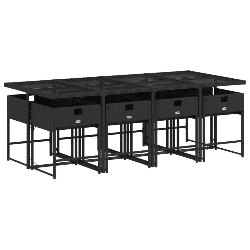 Set mobilier de grădină cu perne, 9 piese, negru, poliratan GartenMobel Dekor