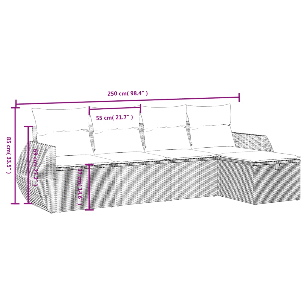 Set canapea de grădină cu perne, 5 piese, gri, poliratan GartenMobel Dekor