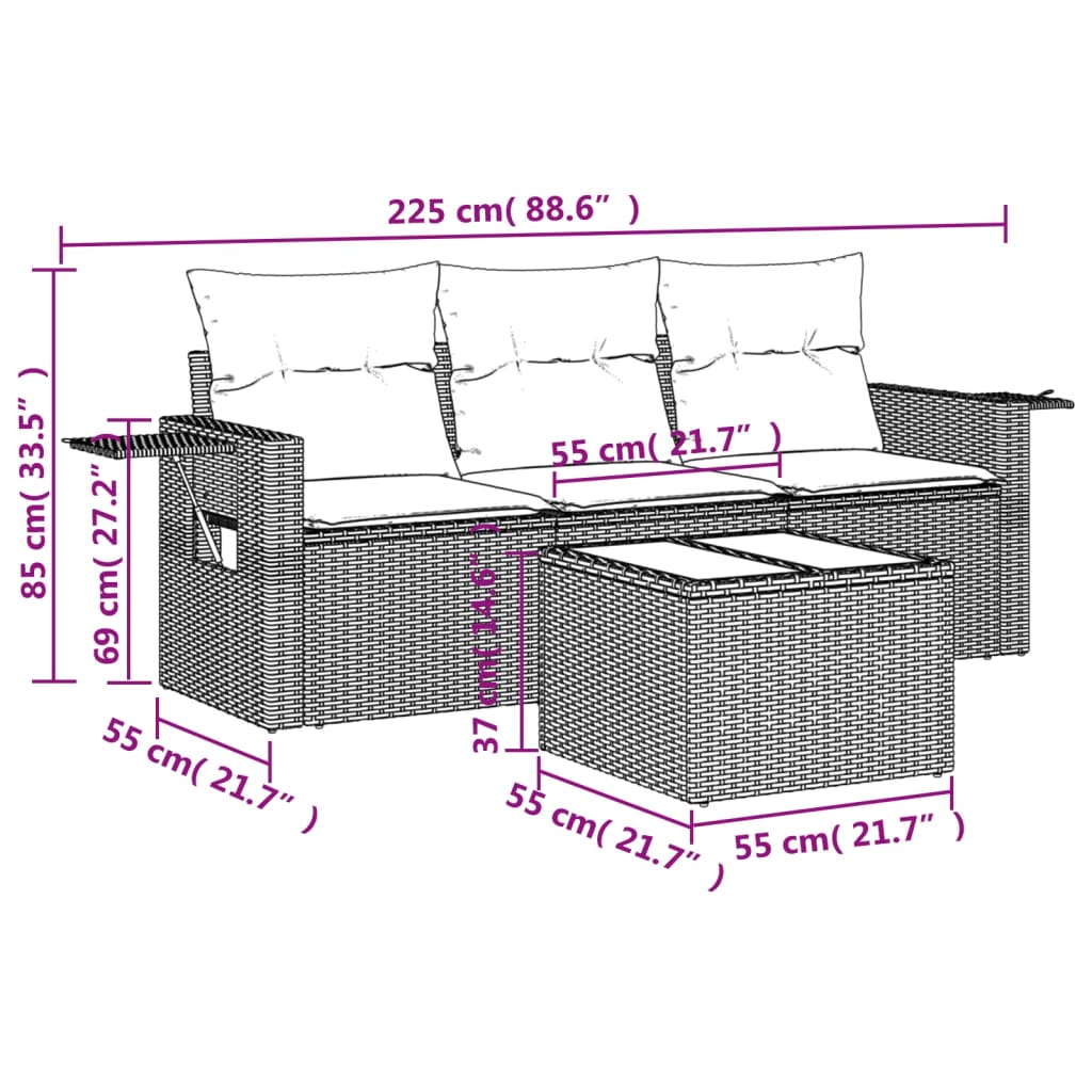 Set canapele de grădină, 4 piese, cu perne, bej, poliratan GartenMobel Dekor