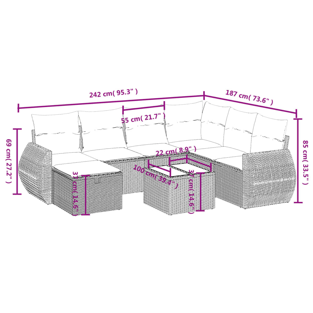 Set canapele de grădină, 8 piese, cu perne, bej, poliratan GartenMobel Dekor
