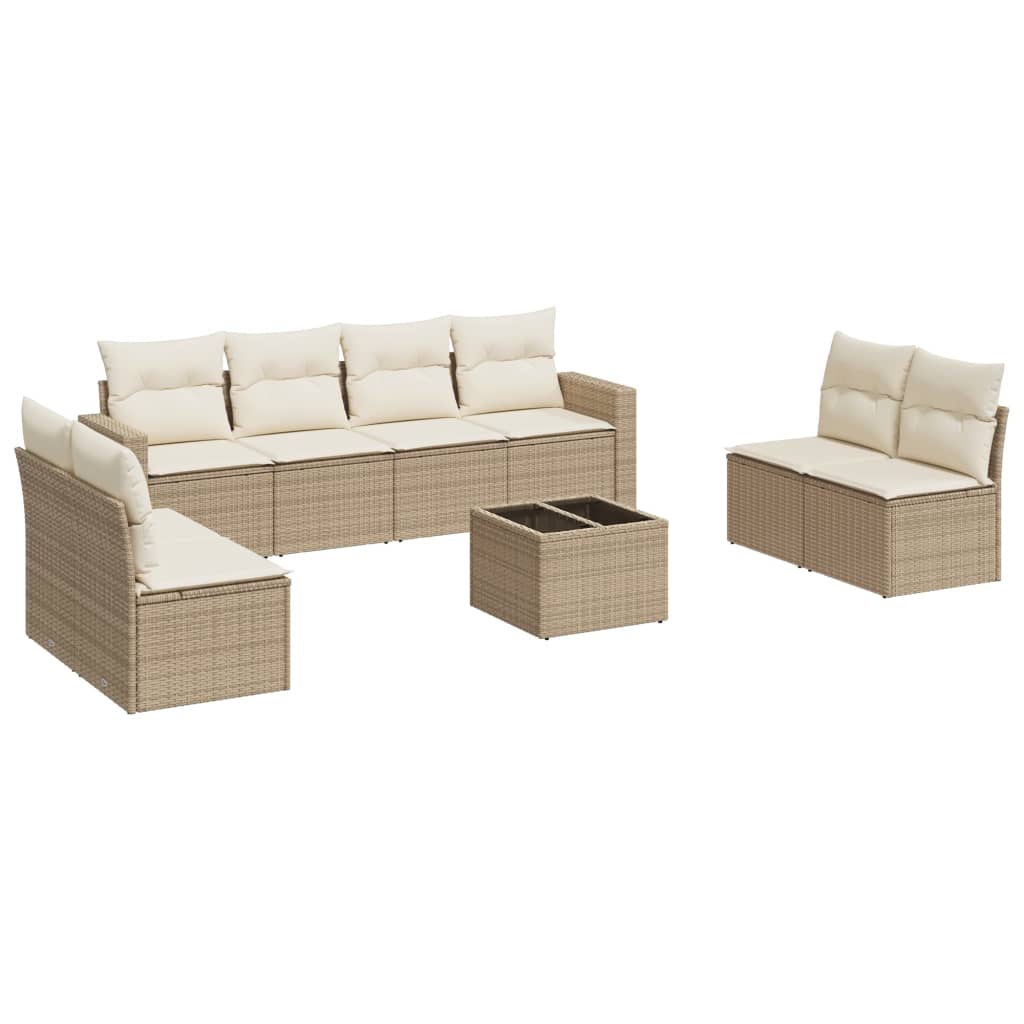 Set canapele de grădină, 9 piese, cu perne, bej, poliratan GartenMobel Dekor