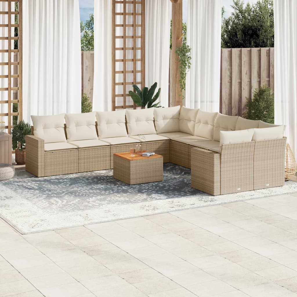 Set canapele de grădină cu perne, 11 piese, bej, poliratan GartenMobel Dekor