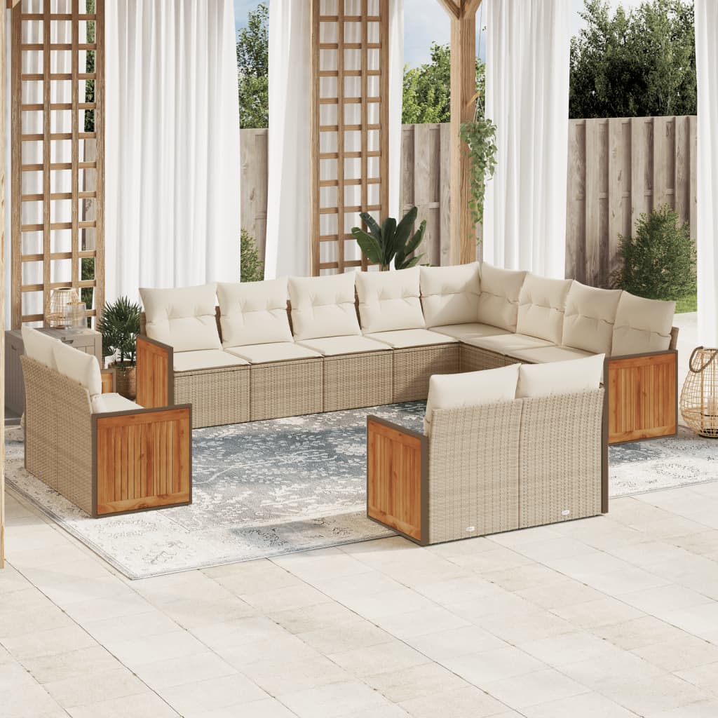 Set canapele de grădină cu perne, 12 piese, bej, poliratan GartenMobel Dekor