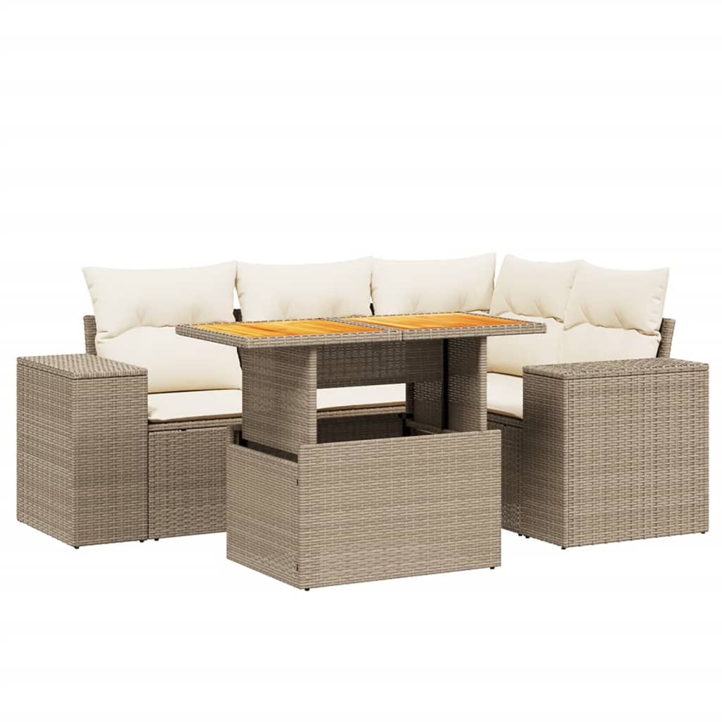 Set canapele de grădină cu perne, 5 piese, bej, poliratan GartenMobel Dekor