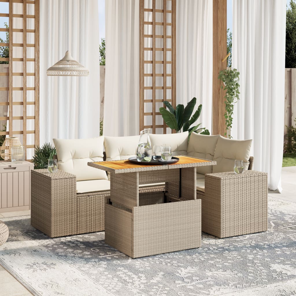Set canapele de grădină cu perne, 5 piese, bej, poliratan GartenMobel Dekor