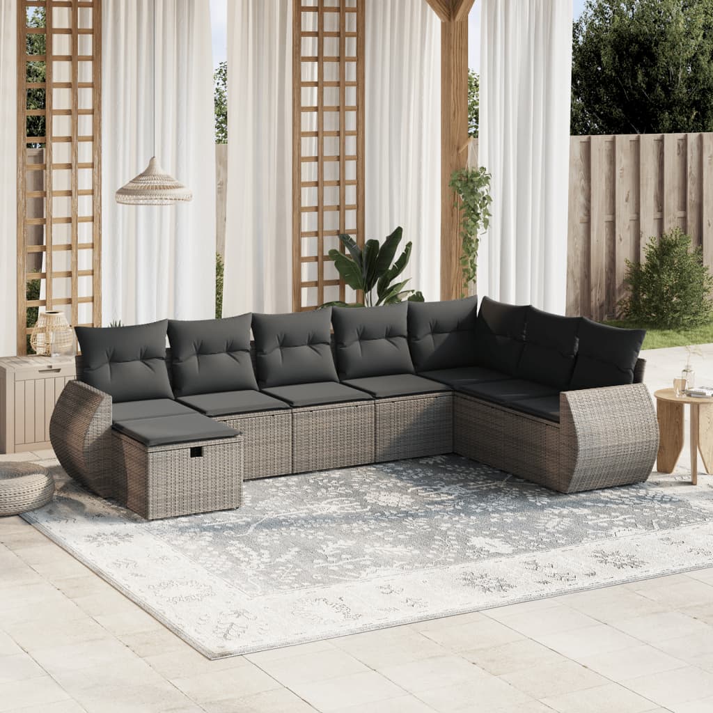 Set canapele de grădină cu perne, 8 piese, gri, poliratan GartenMobel Dekor