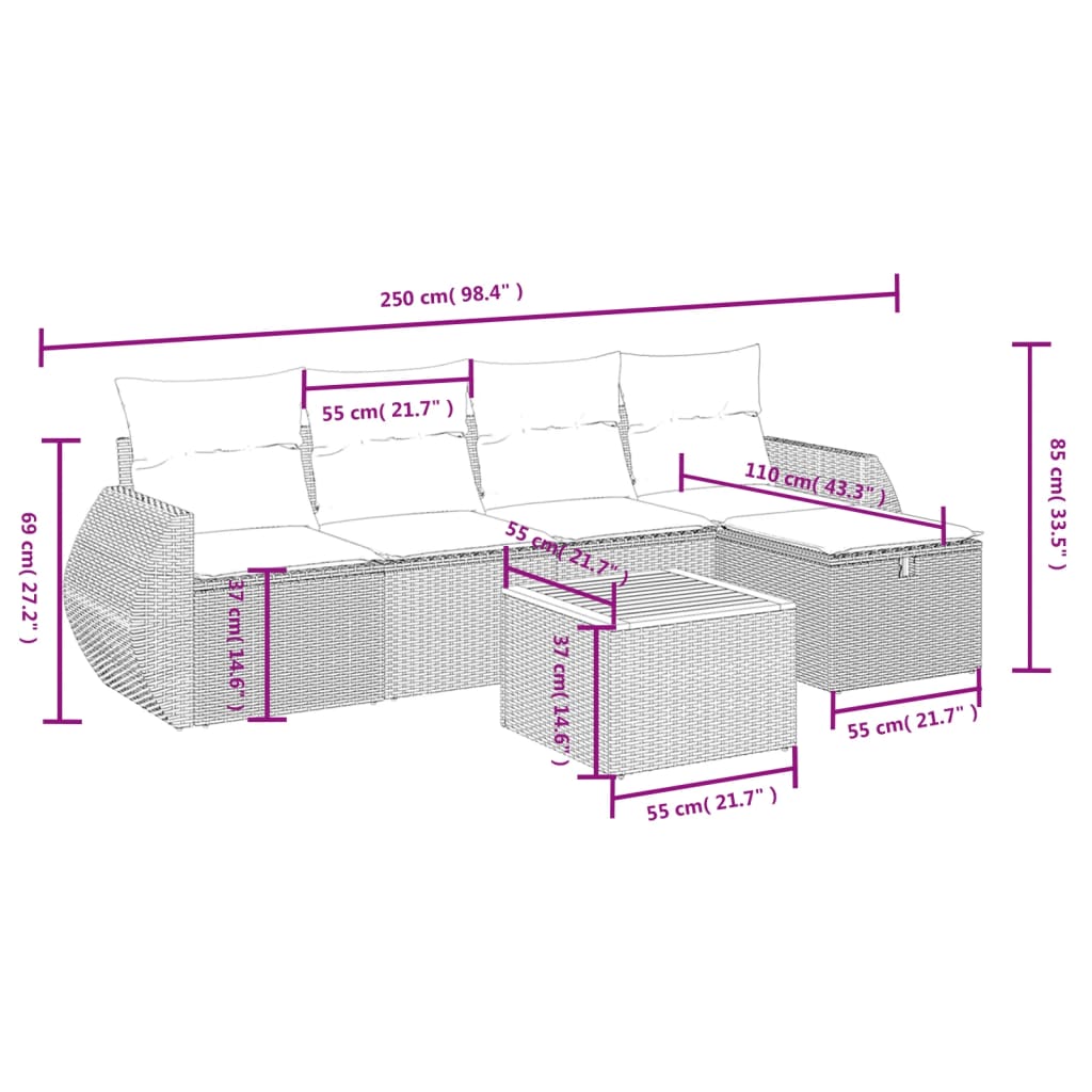 Set mobilier grădină cu perne, 6 piese, gri, poliratan GartenMobel Dekor