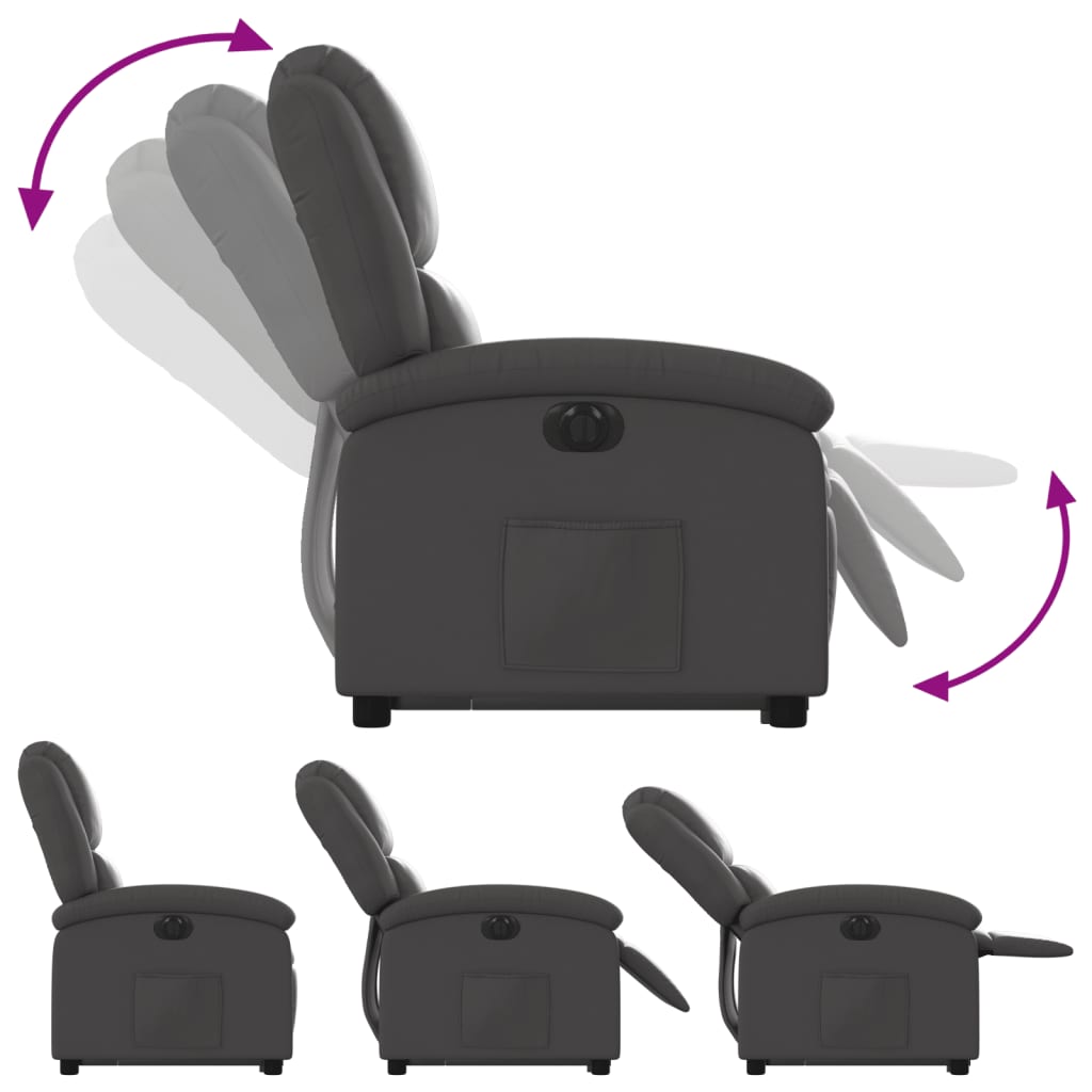 Fotoliu rabatabil electric cu ridicare, gri, piele naturală GartenMobel Dekor