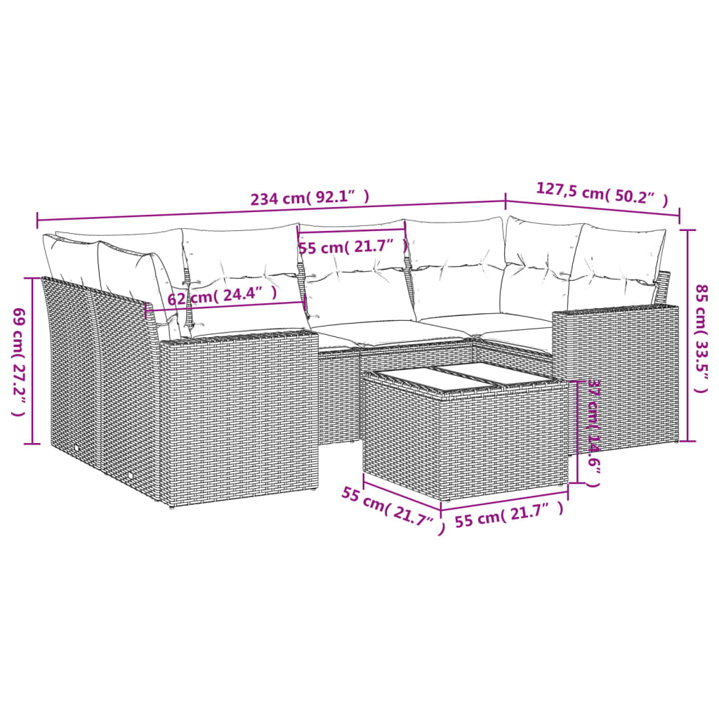 Set canapele de grădină, 7 piese, cu perne, gri, poliratan GartenMobel Dekor