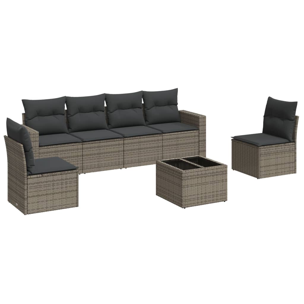Set canapele de grădină, 7 piese, cu perne, gri, poliratan GartenMobel Dekor