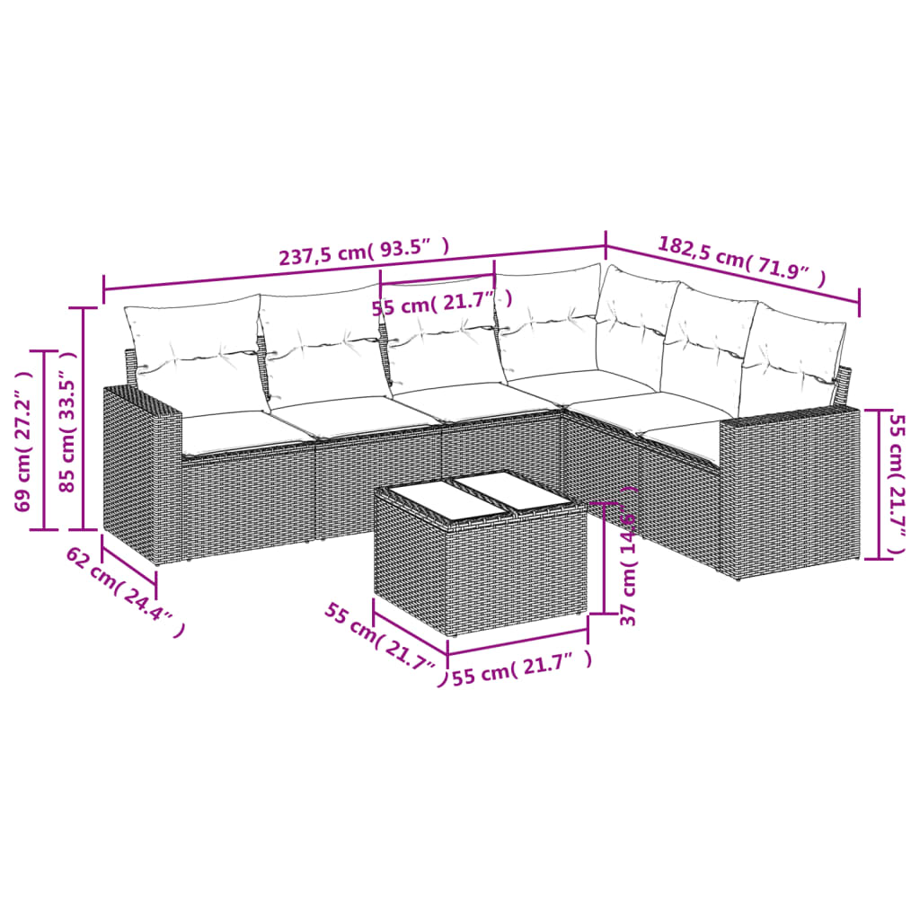Set canapele de grădină, 7 piese, cu perne, gri, poliratan GartenMobel Dekor