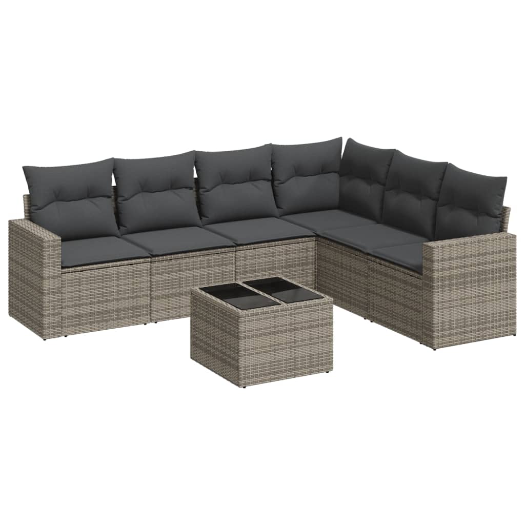 Set canapele de grădină, 7 piese, cu perne, gri, poliratan GartenMobel Dekor