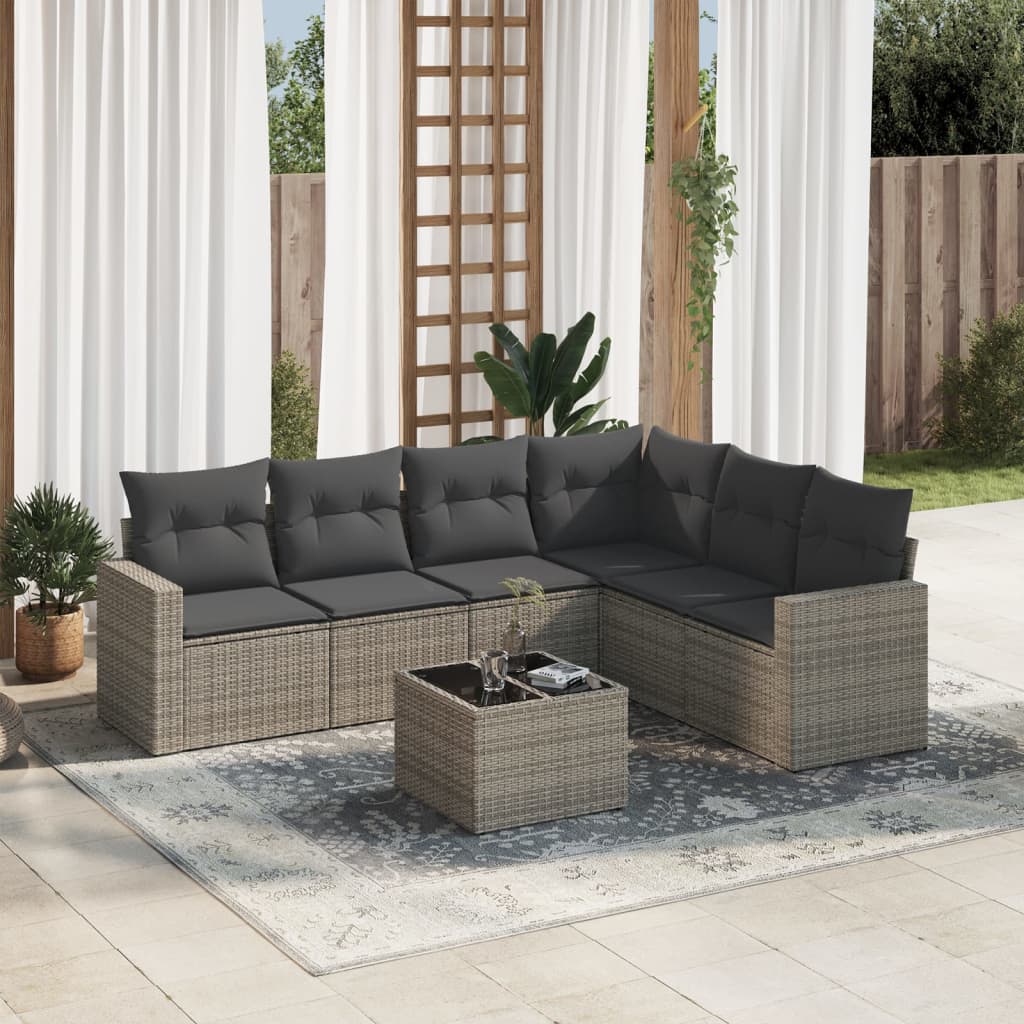 Set canapele de grădină, 7 piese, cu perne, gri, poliratan GartenMobel Dekor