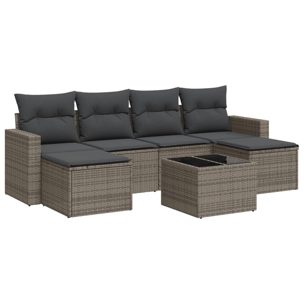 Set canapele de grădină, 7 piese, cu perne, gri, poliratan GartenMobel Dekor