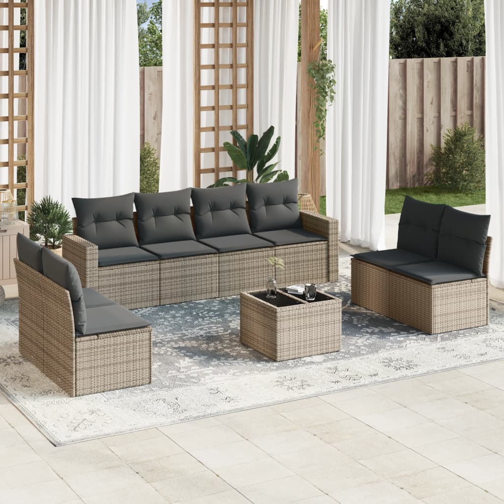Set canapele de grădină, 9 piese, cu perne, bej, poliratan GartenMobel Dekor