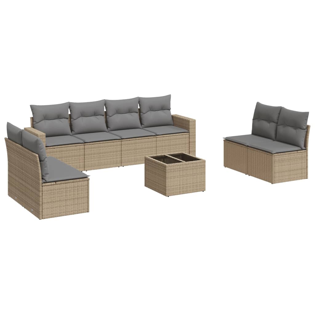 Set canapele de grădină, 9 piese, cu perne, bej, poliratan GartenMobel Dekor