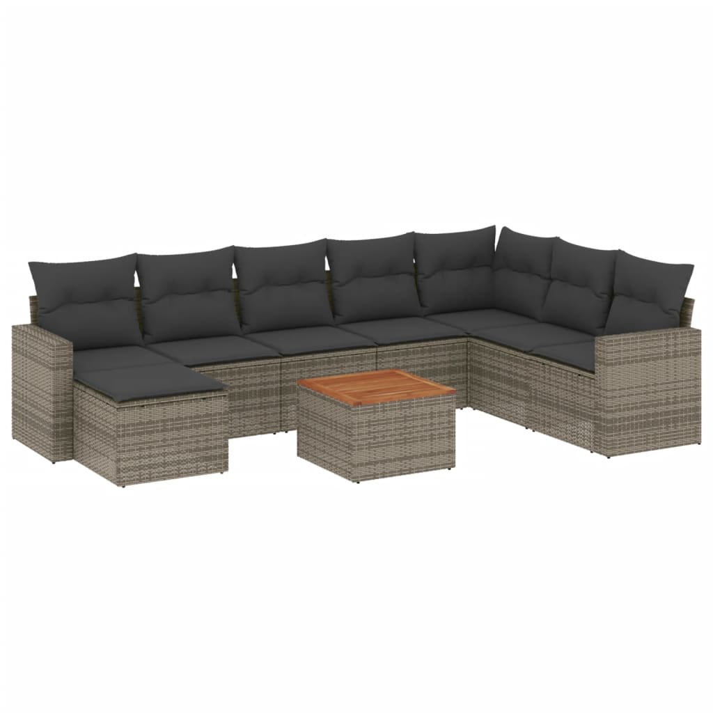 Set canapele de grădină, 9 piese, cu perne, gri, poliratan GartenMobel Dekor