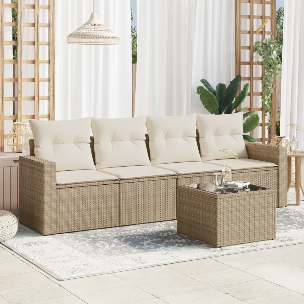 Set canapele de grădină cu perne, 5 piese, bej, poliratan GartenMobel Dekor