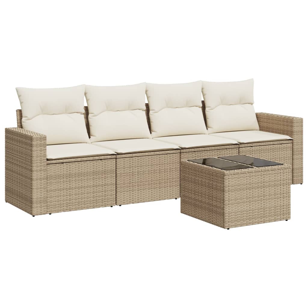Set canapele de grădină cu perne, 5 piese, bej, poliratan GartenMobel Dekor