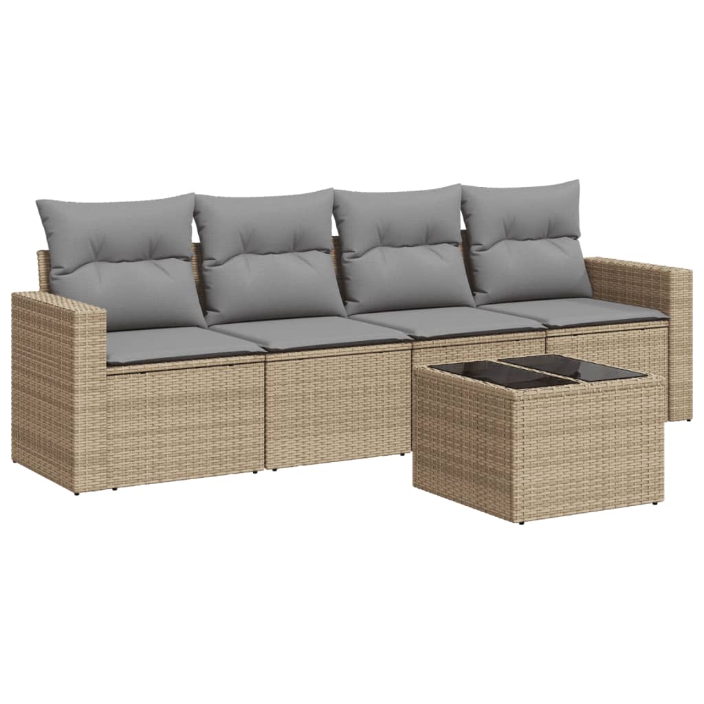 Set canapele de grădină cu perne, 5 piese, bej, poliratan GartenMobel Dekor