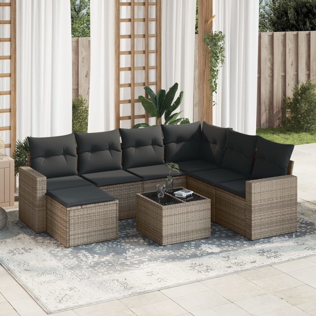 Set canapele de grădină cu perne, 8 piese, gri, poliratan GartenMobel Dekor