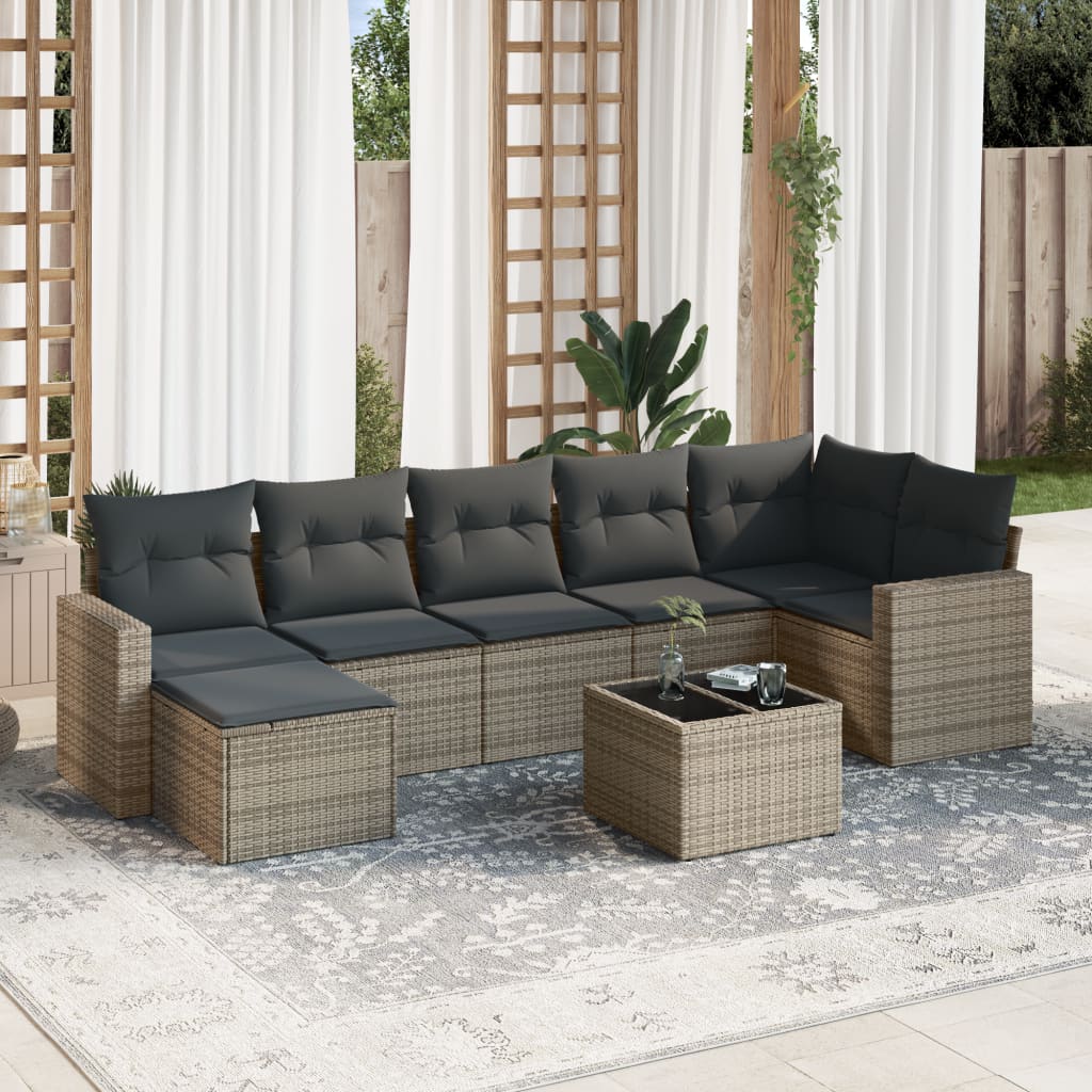 Set canapele de grădină cu perne, 8 piese, gri, poliratan GartenMobel Dekor
