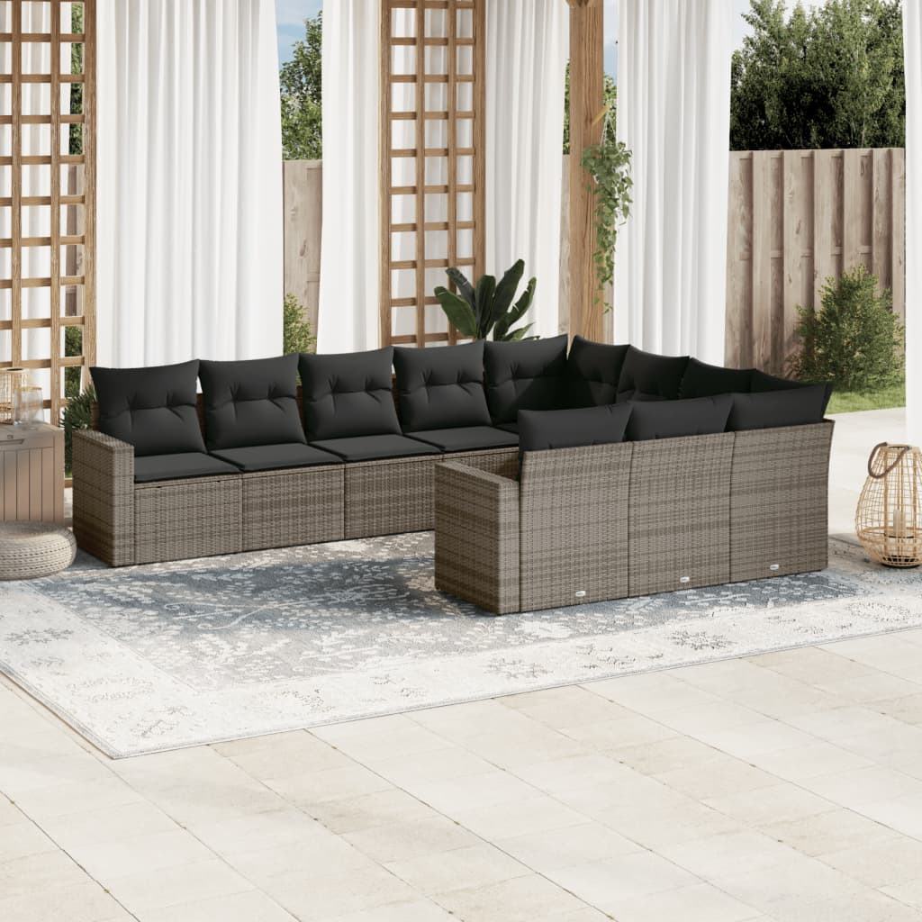 Set mobilier de grădină cu perne, 10 piese, gri, poliratan GartenMobel Dekor