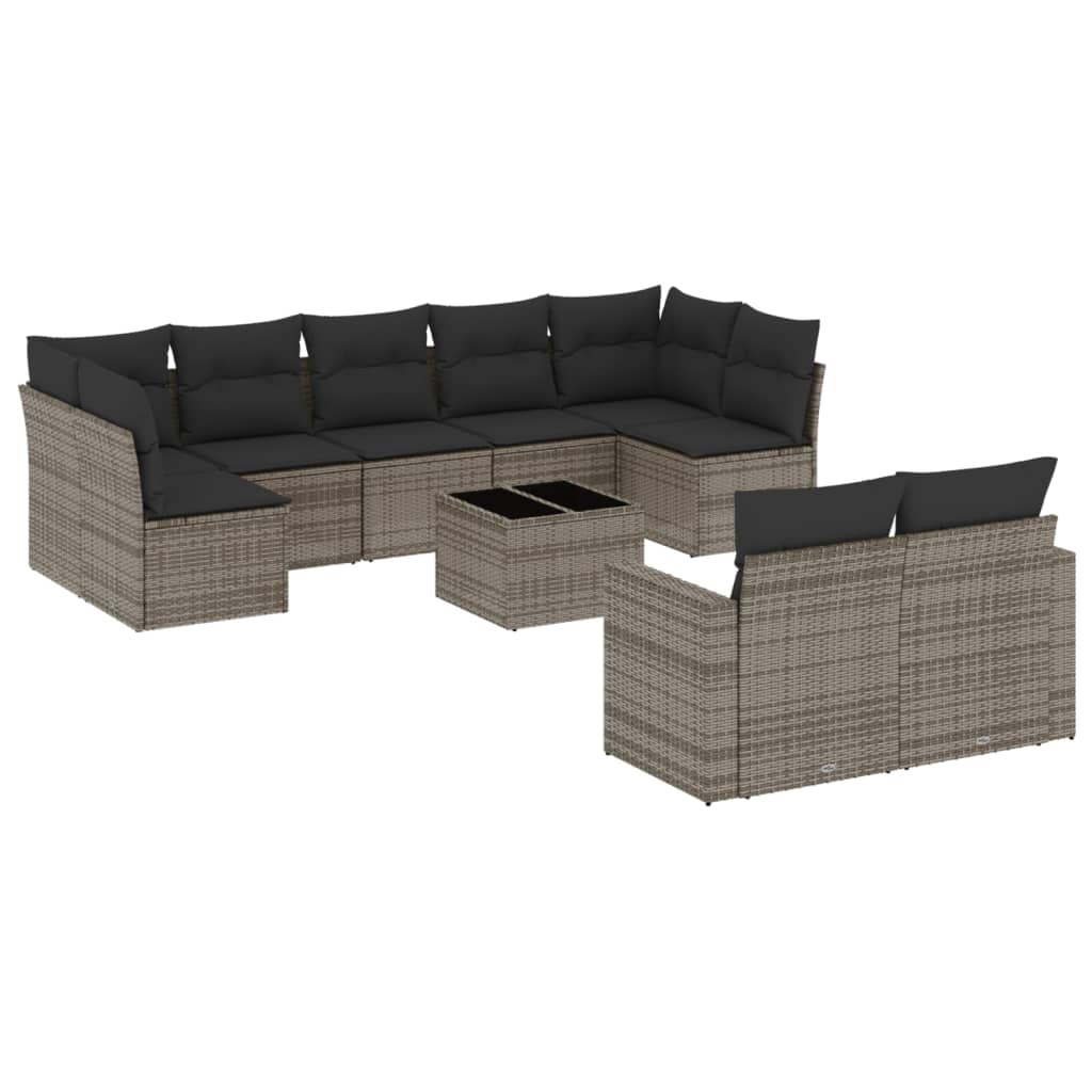 Set mobilier de grădină cu perne, 10 piese, gri, poliratan GartenMobel Dekor