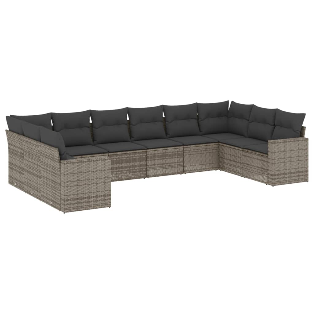 Set mobilier de grădină cu perne, 10 piese, gri, poliratan GartenMobel Dekor