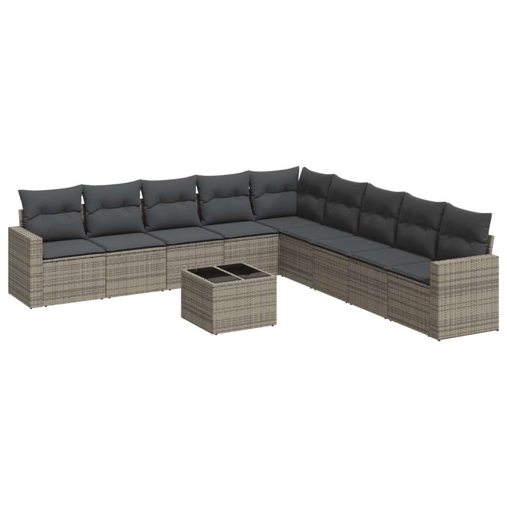 Set mobilier de grădină cu perne, 10 piese, gri, poliratan GartenMobel Dekor