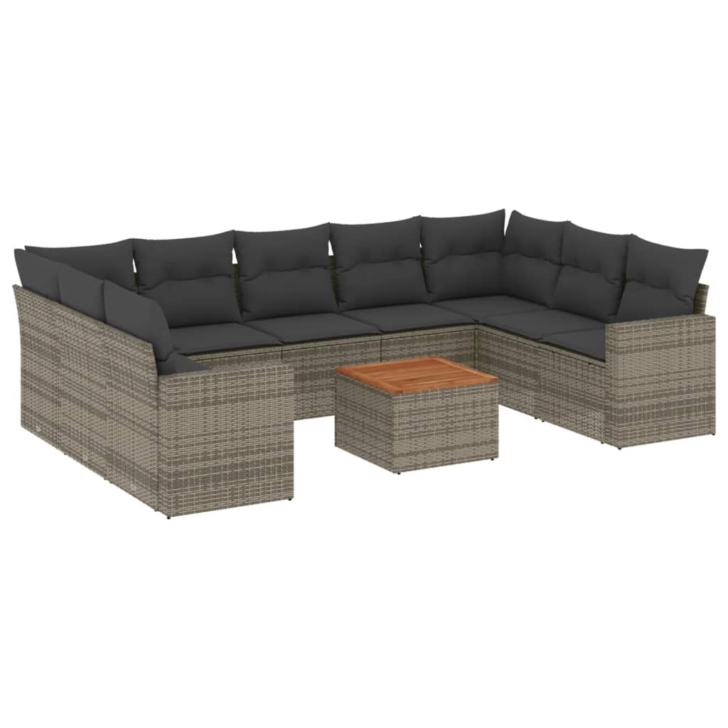 Set mobilier de grădină cu perne, 10 piese, gri, poliratan GartenMobel Dekor