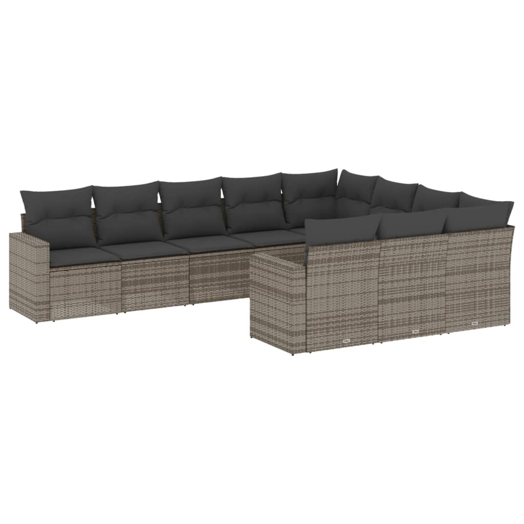 Set mobilier de grădină cu perne, 10 piese, gri, poliratan GartenMobel Dekor