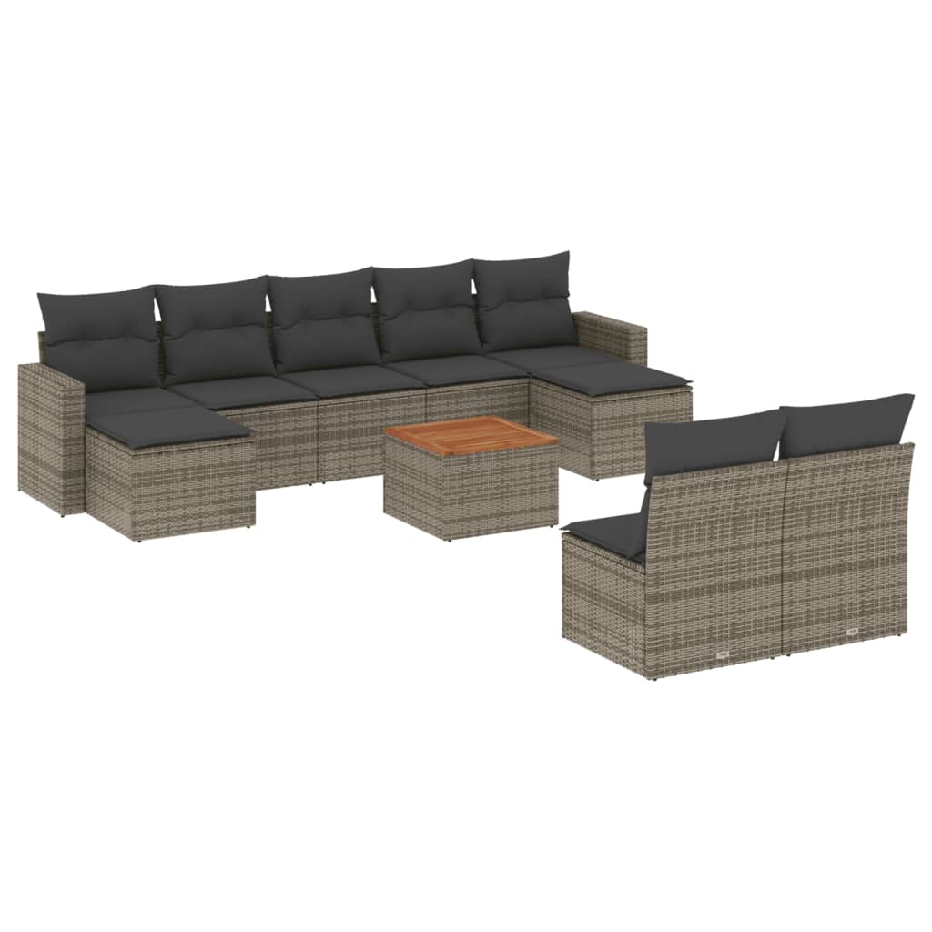 Set mobilier de grădină cu perne, 10 piese, gri, poliratan GartenMobel Dekor