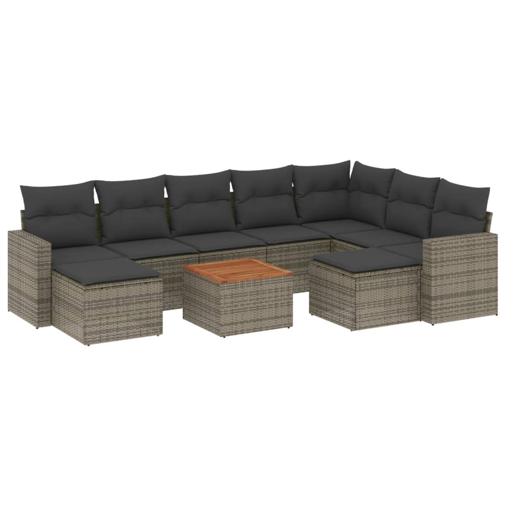 Set mobilier de grădină cu perne, 10 piese, gri, poliratan GartenMobel Dekor