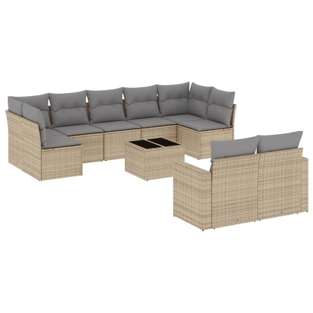 Set canapele de grădină cu perne, 10 piese, bej, poliratan GartenMobel Dekor