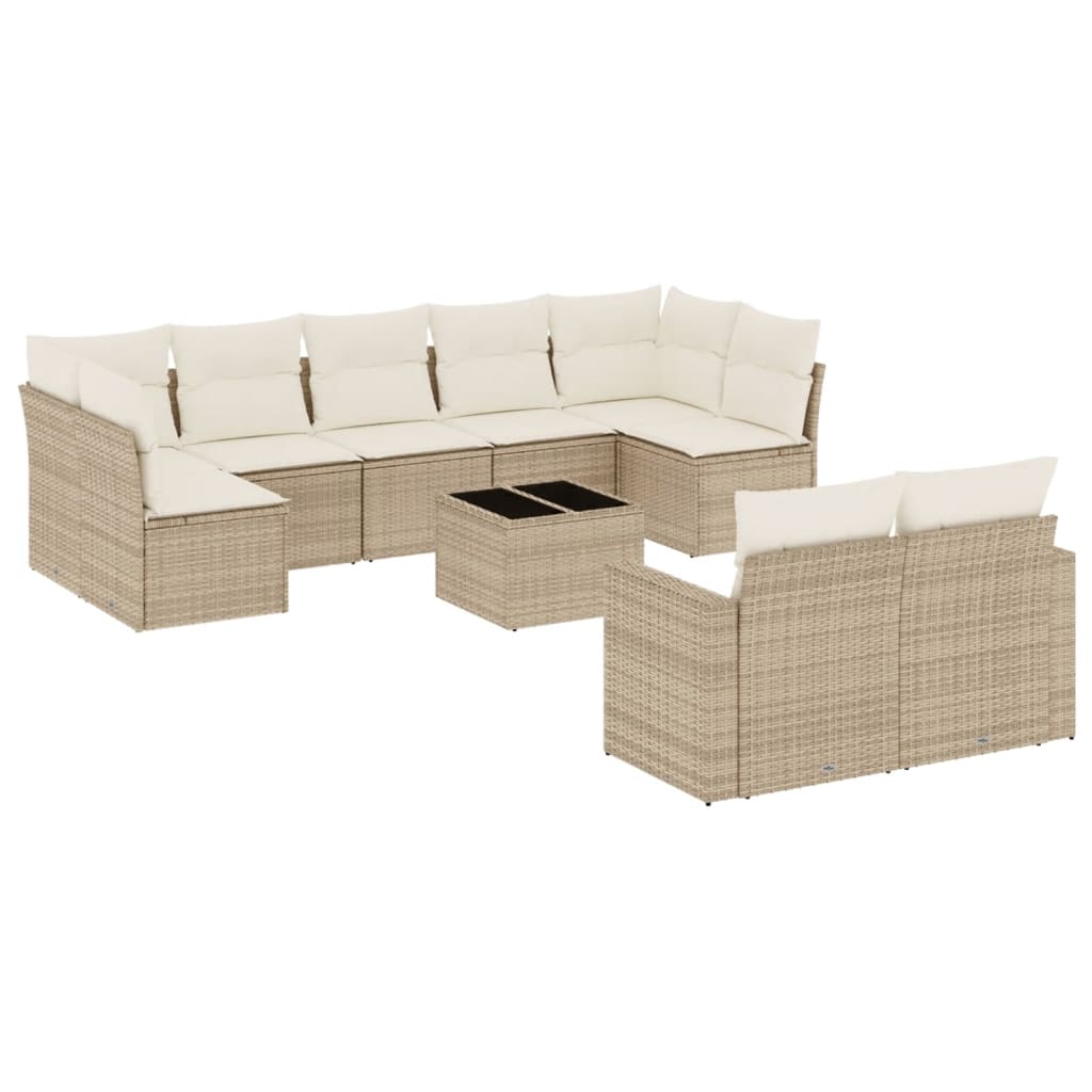 Set canapele de grădină cu perne, 10 piese, bej, poliratan GartenMobel Dekor