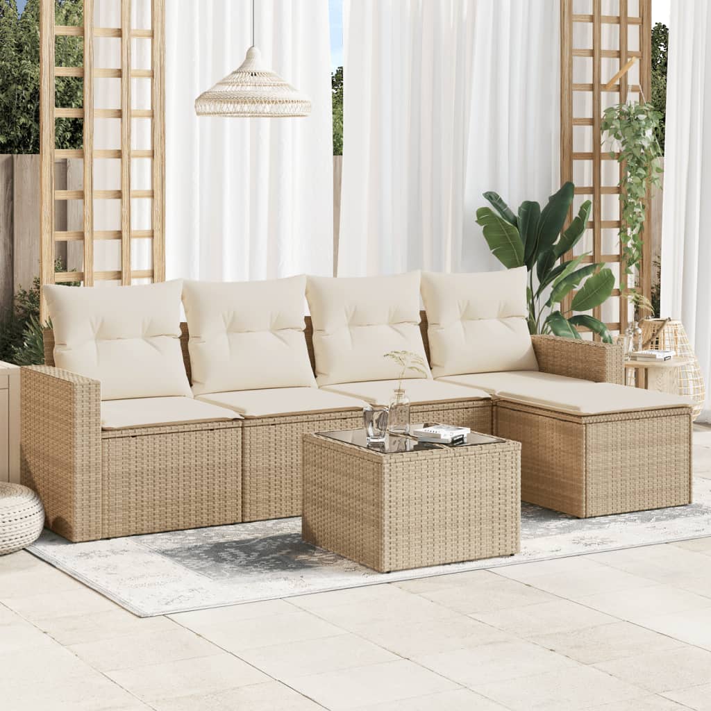 Set canapele de grădină cu perne, 6 piese, bej, poliratan GartenMobel Dekor