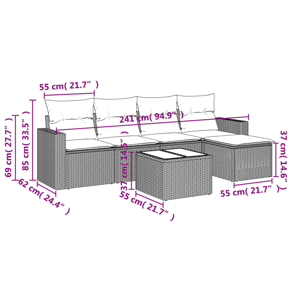 Set canapele de grădină cu perne, 6 piese, bej, poliratan GartenMobel Dekor
