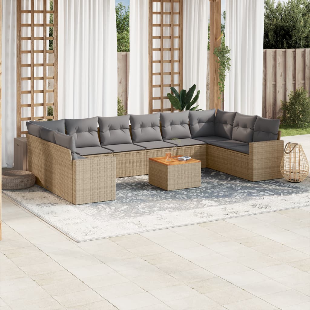 Set canapele de grădină, 11 piese, cu perne, bej, poliratan GartenMobel Dekor