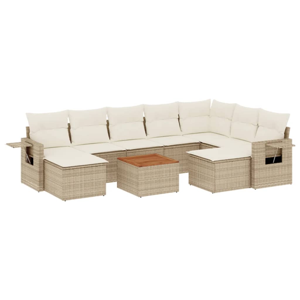 Set canapele de grădină cu perne, 10 piese, bej, poliratan GartenMobel Dekor