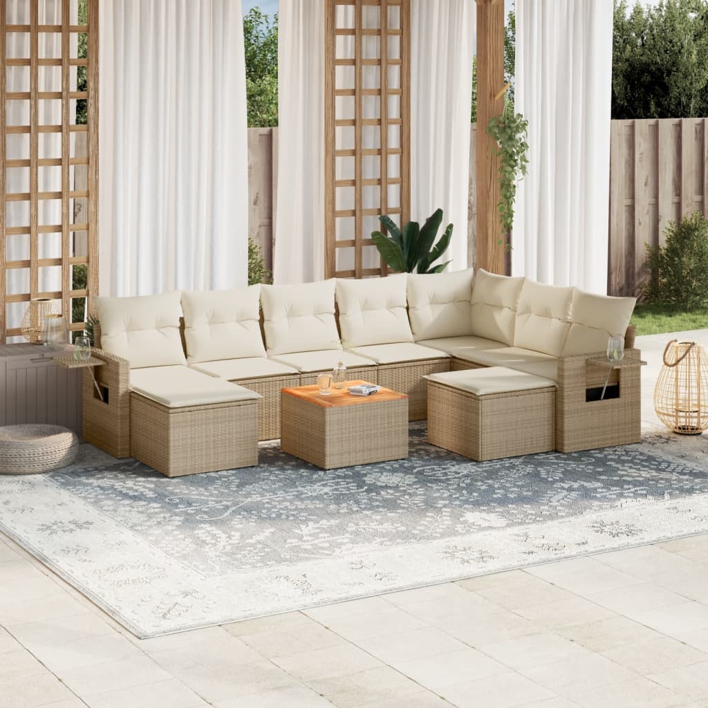 Set canapele de grădină cu perne, 10 piese, bej, poliratan GartenMobel Dekor