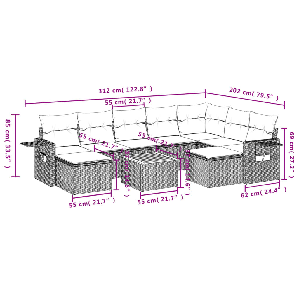 Set canapele de grădină cu perne, 10 piese, bej, poliratan GartenMobel Dekor