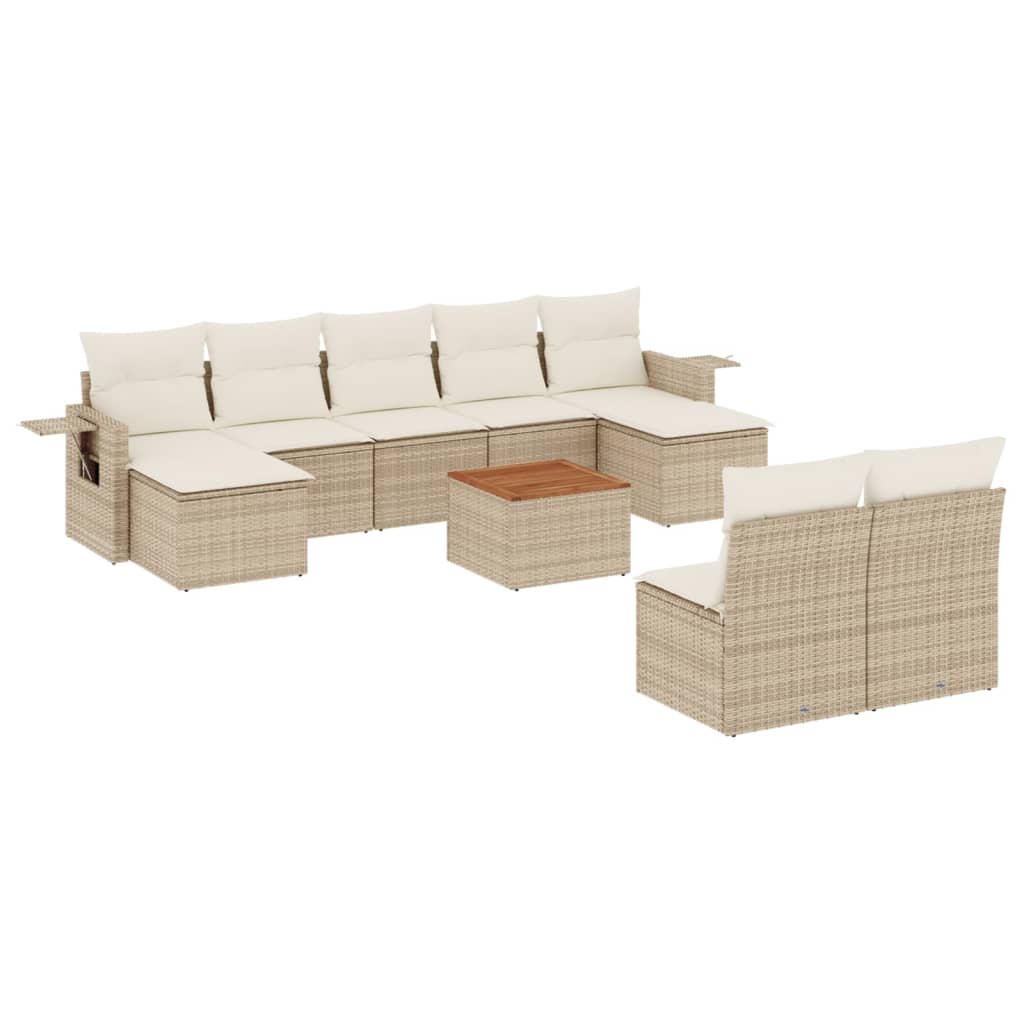 Set canapele de grădină cu perne, 10 piese, bej, poliratan GartenMobel Dekor