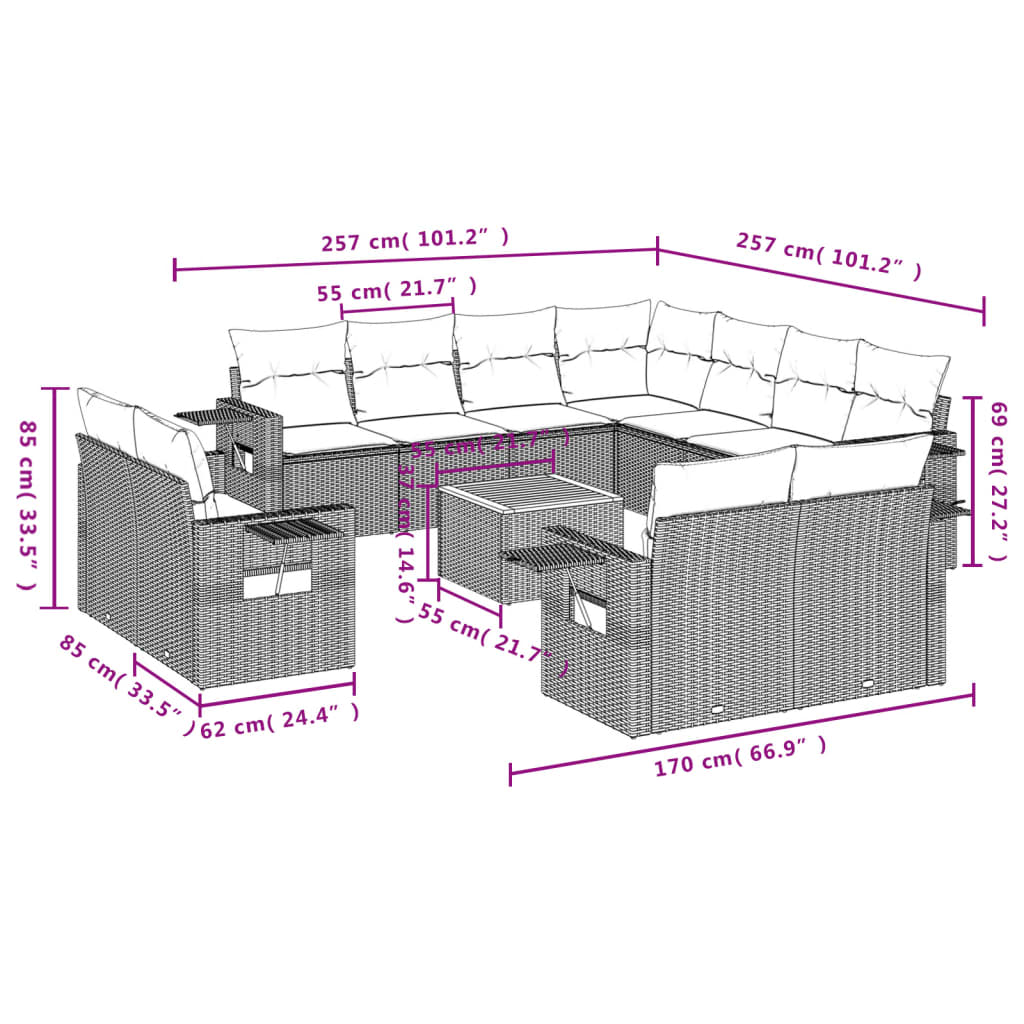 Set canapele de grădină cu perne, 12 piese, bej, poliratan GartenMobel Dekor