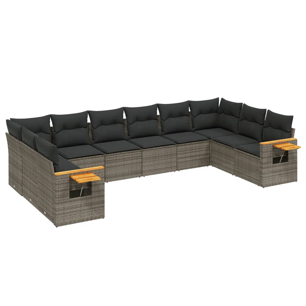 Set mobilier de grădină cu perne, 10 piese, gri, poliratan GartenMobel Dekor